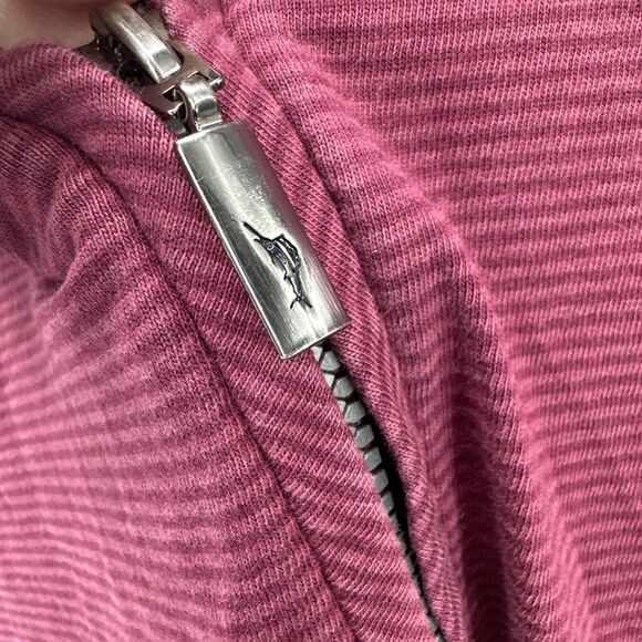 Tommy Bahama Sweater Mens Large 1/4 Zip Pullover Burgundy Striped Classic Knit - Picture 7 of 8